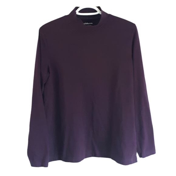 Croft and Barrow Long Sleeve Mockneck Classic Tee in Maroon, size Large - Picture 1 of 8